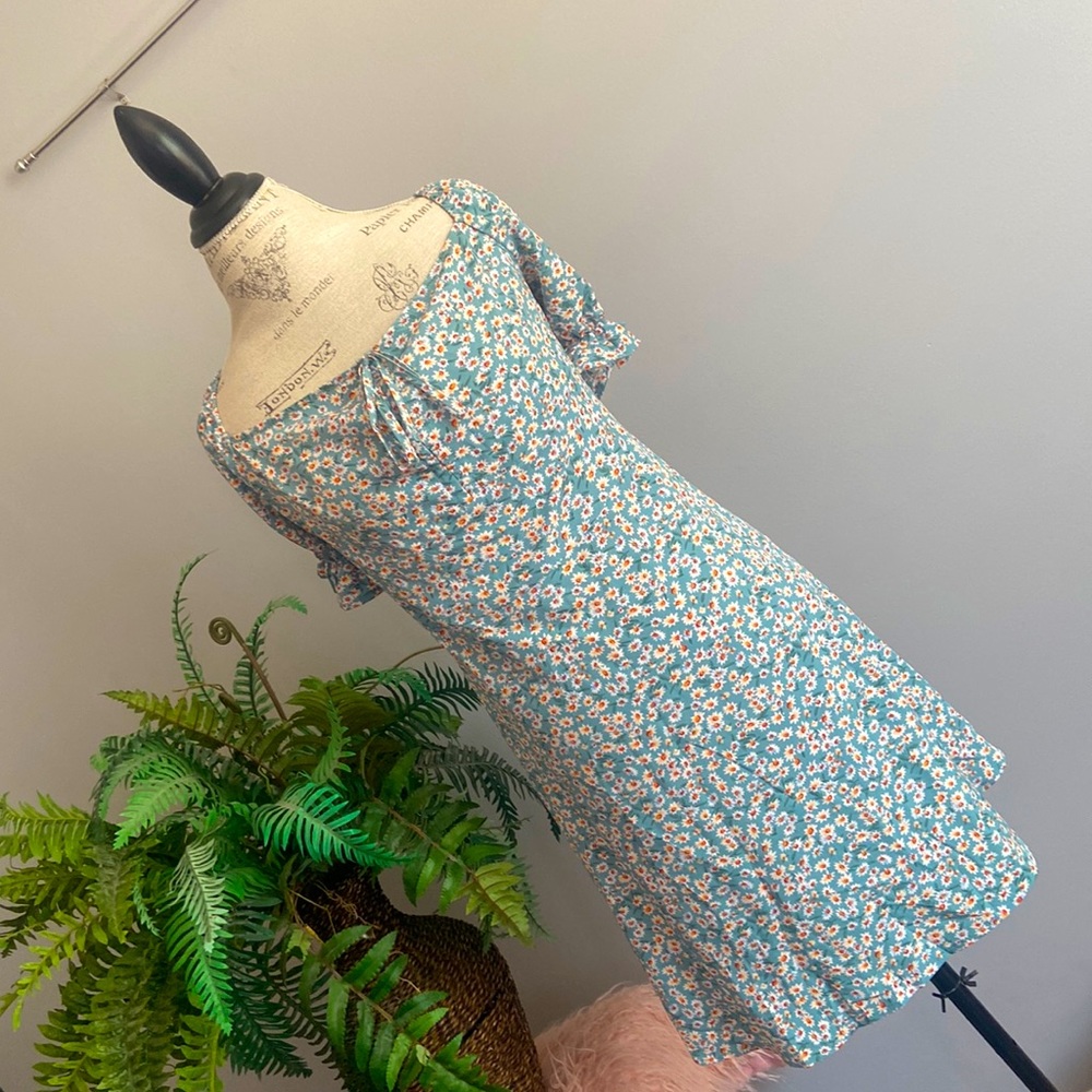 Shein 2XL Floral Dress Ruffle Sleeve Zip Up Back Self Tie at Bust
